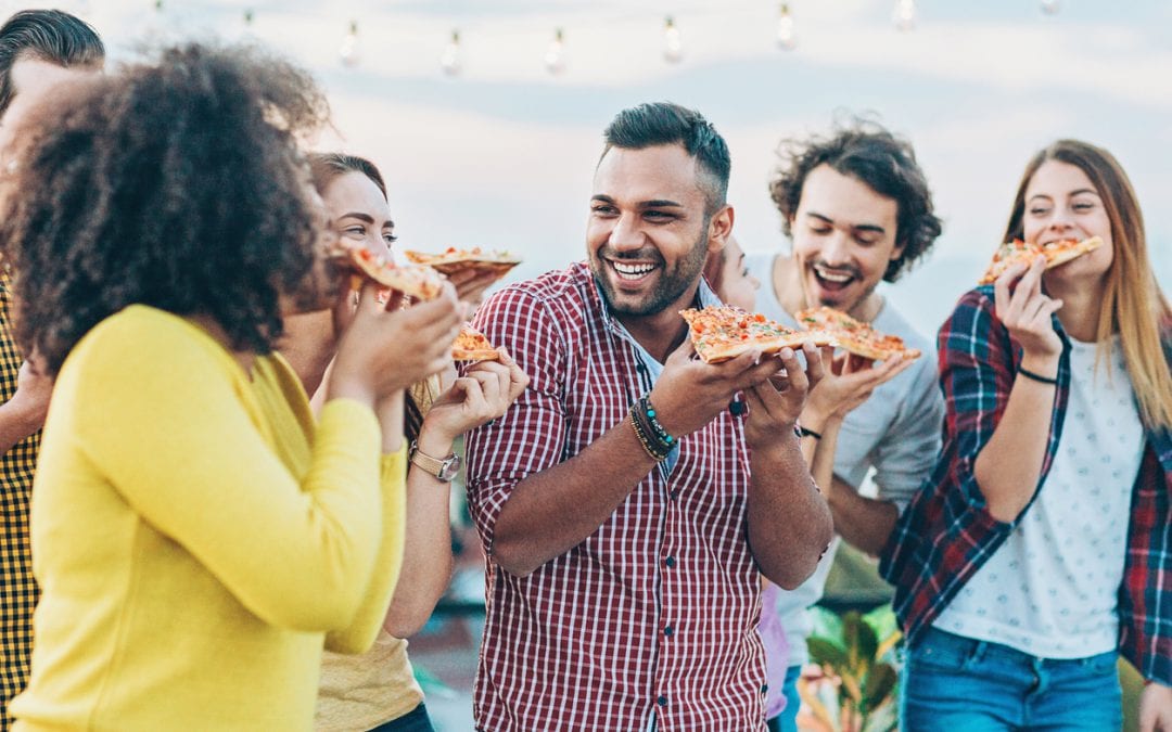 Plant-based pizza is more delicious with friends.